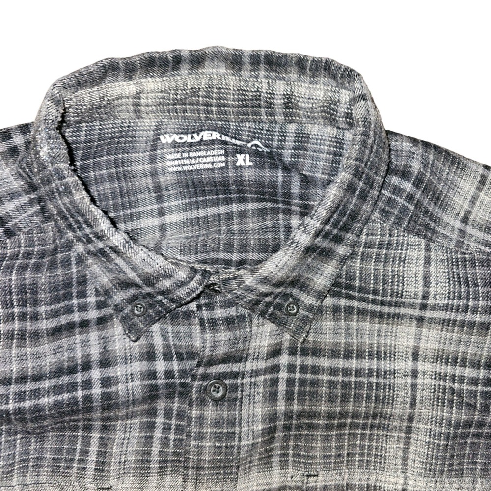 Wolverine XL Gray Plaid Button Down Long Sleeve Casual Flannel Shirt Winter